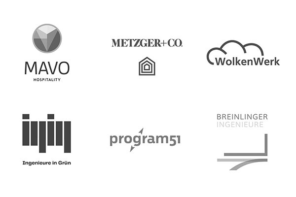 Logos der Firmen Mavo Hospitality, Metzger, Wolkenwerk, Ingenieure in Grün, Programm51 und Breilinger Ingenieure