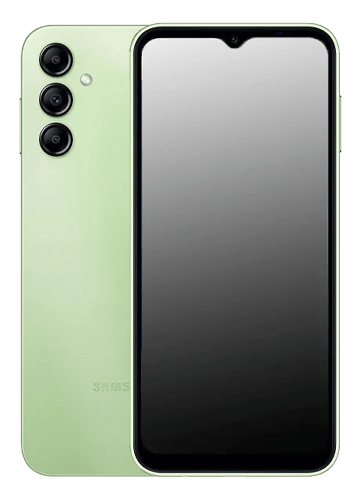 Produktbild des Galaxy A14 DUAL-SIM in grün, von vorne und hinten sich überlappend abgebildet