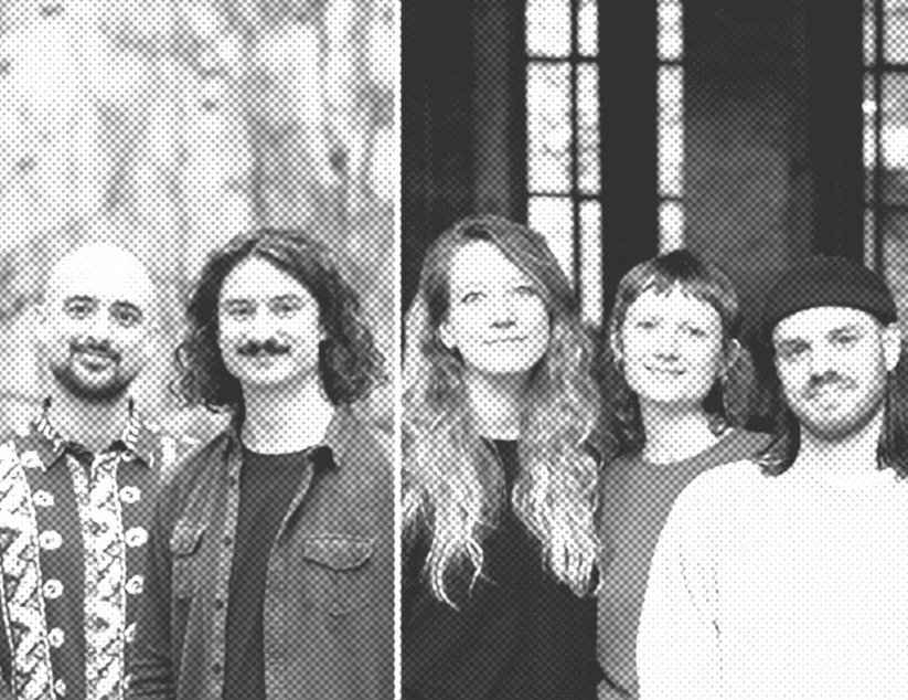 Zwei Fotos nebeneinander, auf denen junge Journalist*innen zu sehen sind.