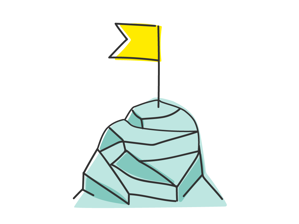 Gipfelspitze mit einer gelben Fahne darauf