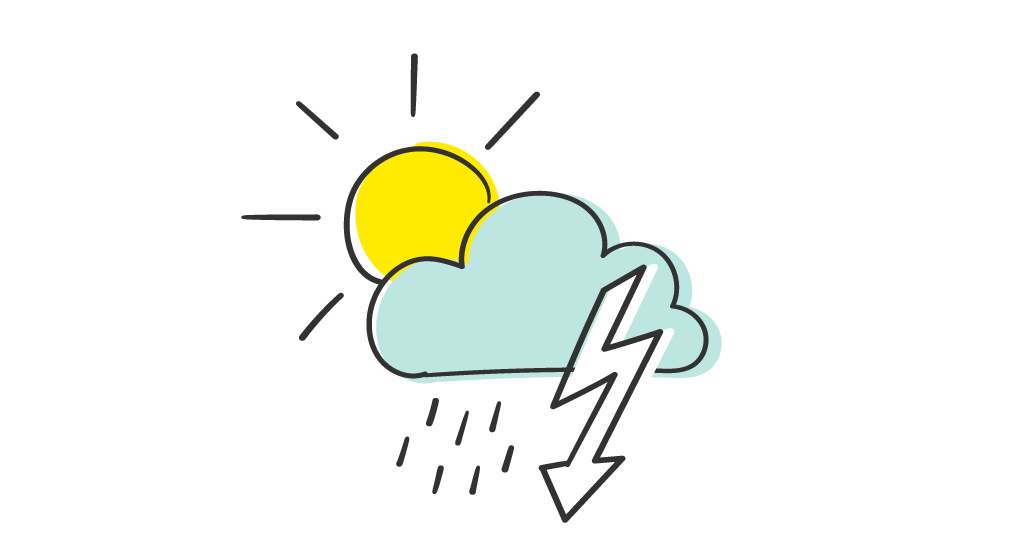 Gewitterwolke mit Blitz, Regen und Sonne