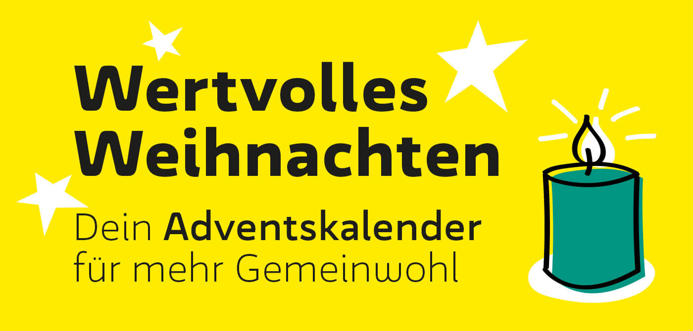 Weihnachtliches Banner: Wertvolles Weihnachten, Dein Adventskalender für mehr Gemeinwohl