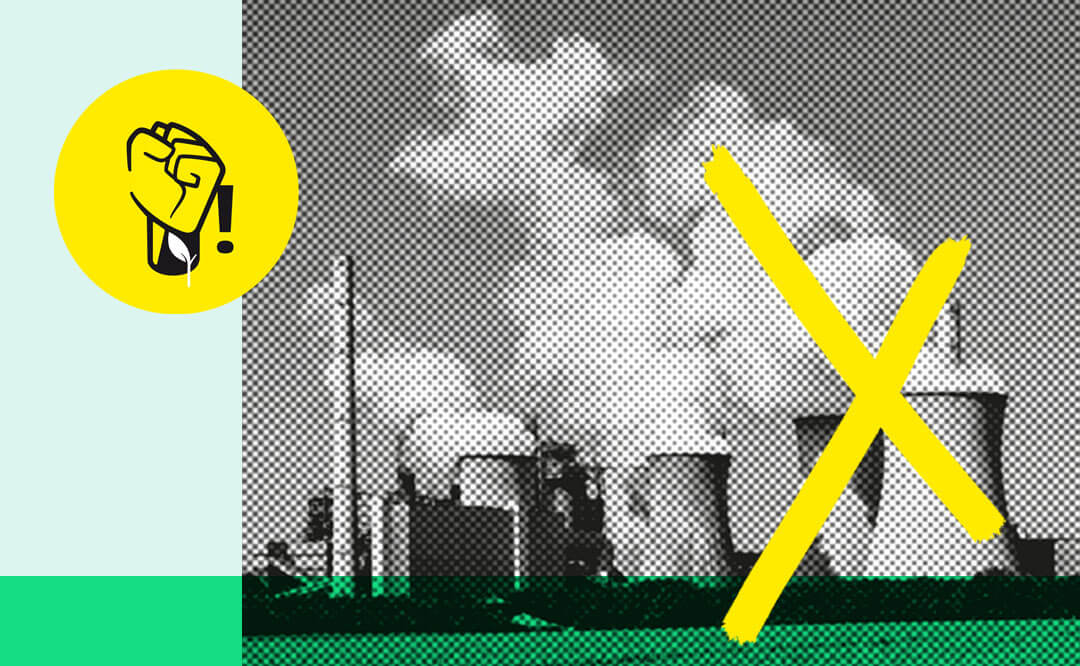 Klimaschutz, Energiewende, durchgestrichenes Kraftwerk